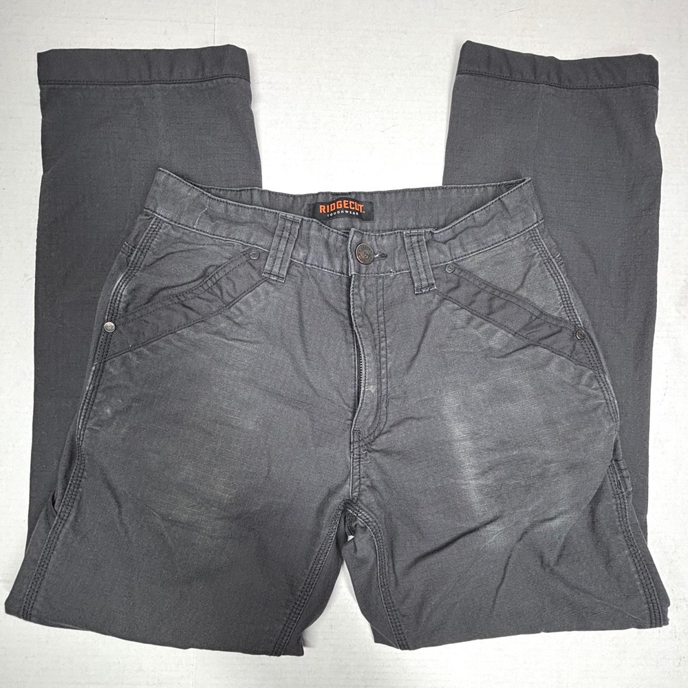 RidgeCut Men's Charcoal Canvas Work Pants 30x32 Utility‎ Cargo Carpenter Fade